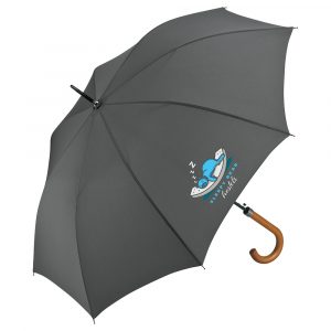 Automatic opening walking umbrella with windproof fibreglass ribs and burned wooden crook handle, available in 8 colour options