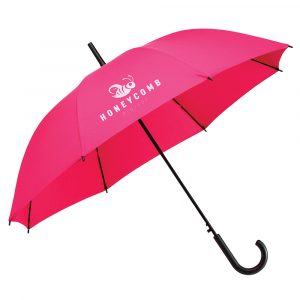 Falconetti® automatic opening walking umbrella with black shaft, fiberglass ribs and polyester pongee cover. Includes black plastic crook handle and available in 15 colours