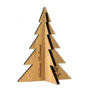 5mm thick moso bamboo, self-assemble Xmas tree. Logo & personalisation included. Eco packaging. Can be used to make up a personalised eco gift pack.