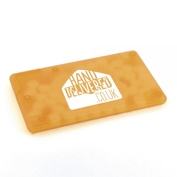Plastic business card shaped holder containing approx. 50 sugar free Chinese mints. Available in 10 colours.