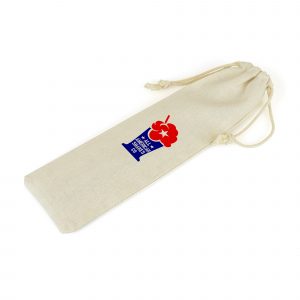 Reusable cotton straw pouch with drawstring tie. Includes a large personalisation area for brand exposure.