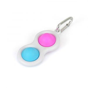 Fidget toy for on the go. White plastic and coloured silicone with carabiner. Price includes a one colour logo.