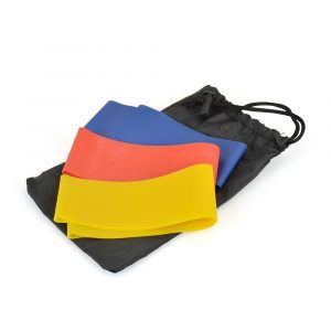 3 resistance bands. Light (10lbs), medium (20lbs) and heavy (30lbs) in a Nylon drawstring bag.