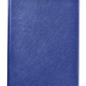 FineGrain branded 2024 diary in blue. White FSC paper, year date blind embossed.