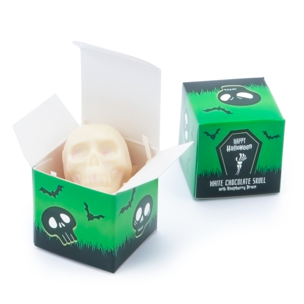 Halloween – Eco Mini Cube Box - White Chocolate Skulls - x1