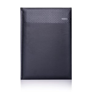 Matra A4 Daily Diary in black with a silver foil date and white pages.