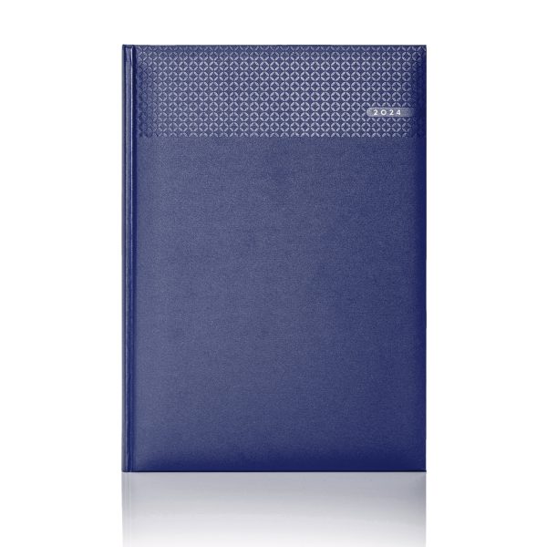 Matra A4 Daily Diary in blue with a silver foil date and white pages.