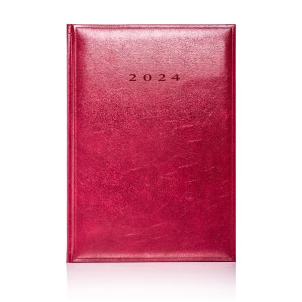 Colombia A4 Daily Diary in red with an embossed date and white pages.
