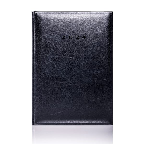 Colombia A4 Daily Diary in black with and embossed date and white pages.