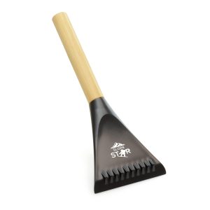 Eco-friendly, recycled ABS plastic ice scraper with a bamboo handle for a comfortable grip. Colour can vary due to it being a natural product.