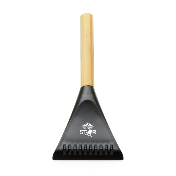 Eco-friendly, recycled ABS plastic ice scraper with a bamboo handle for a comfortable grip. Colour can vary due to it being a natural product.