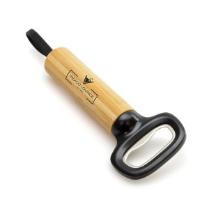 This eco-friendly bottle opener is made from recycled ABS plastic with a bamboo handle for a comfortable grip and silicone carrying loop. Colour can vary due to it being a natural product.
