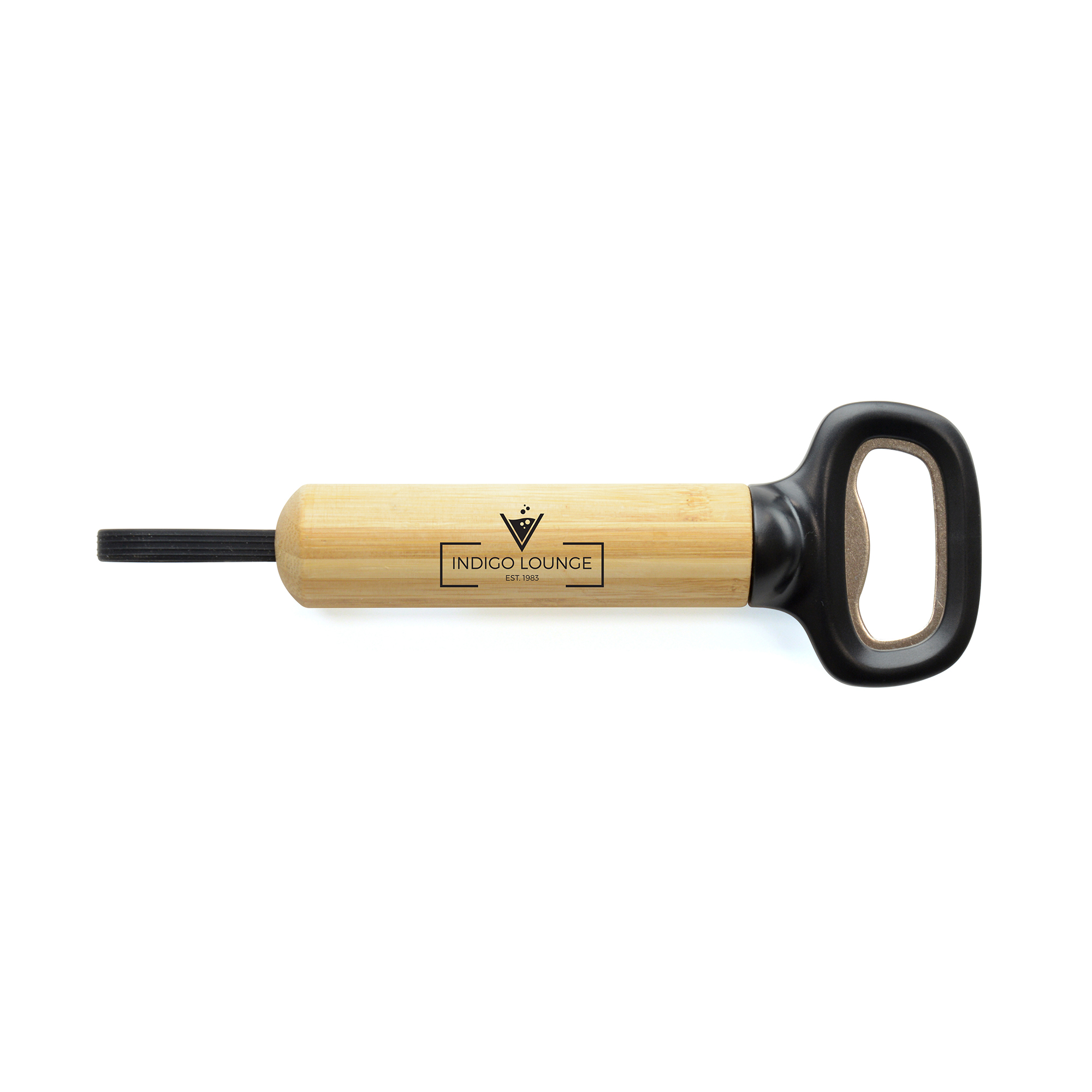 This eco-friendly bottle opener is made from recycled ABS plastic with a bamboo handle for a comfortable grip and silicone carrying loop. Colour can vary due to it being a natural product.