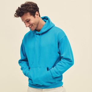 From the brand Fruit of the Loom, this personalised hoodie has all the attributes that you would expect from a classic hoodie with a double fabric hood and 25 colours to choose from. This makes it a go to option when considering branded workwear or personalised clothing for events in the areas of music, entertainment, promotions, licensing, tourism and so many more. Details include a front kangaroo pocket, self-coloured flat draw cord and cotton/Lycra® waist and cuff ribs for added warmth. A super snug choice to show off your brand. Made with 80% cotton, 20% polyester (dark heather grey, heather green, heather royal, heather navy, heather red are 60% cotton, 40% polyester) the garment has a fabric weight of 280gsm. The makeup of the fabric makes it ideal to effortlessly embroider a company logo or message, including individual names to add that personal touch (price on application). Embroidery is available in up to 4 positions. The standard embroidery area is to the left breast within the area 90 x 50mm (larger embroidery areas are available at an additional cost). Budget-friendly without compromising on comfort and style – order yours today.