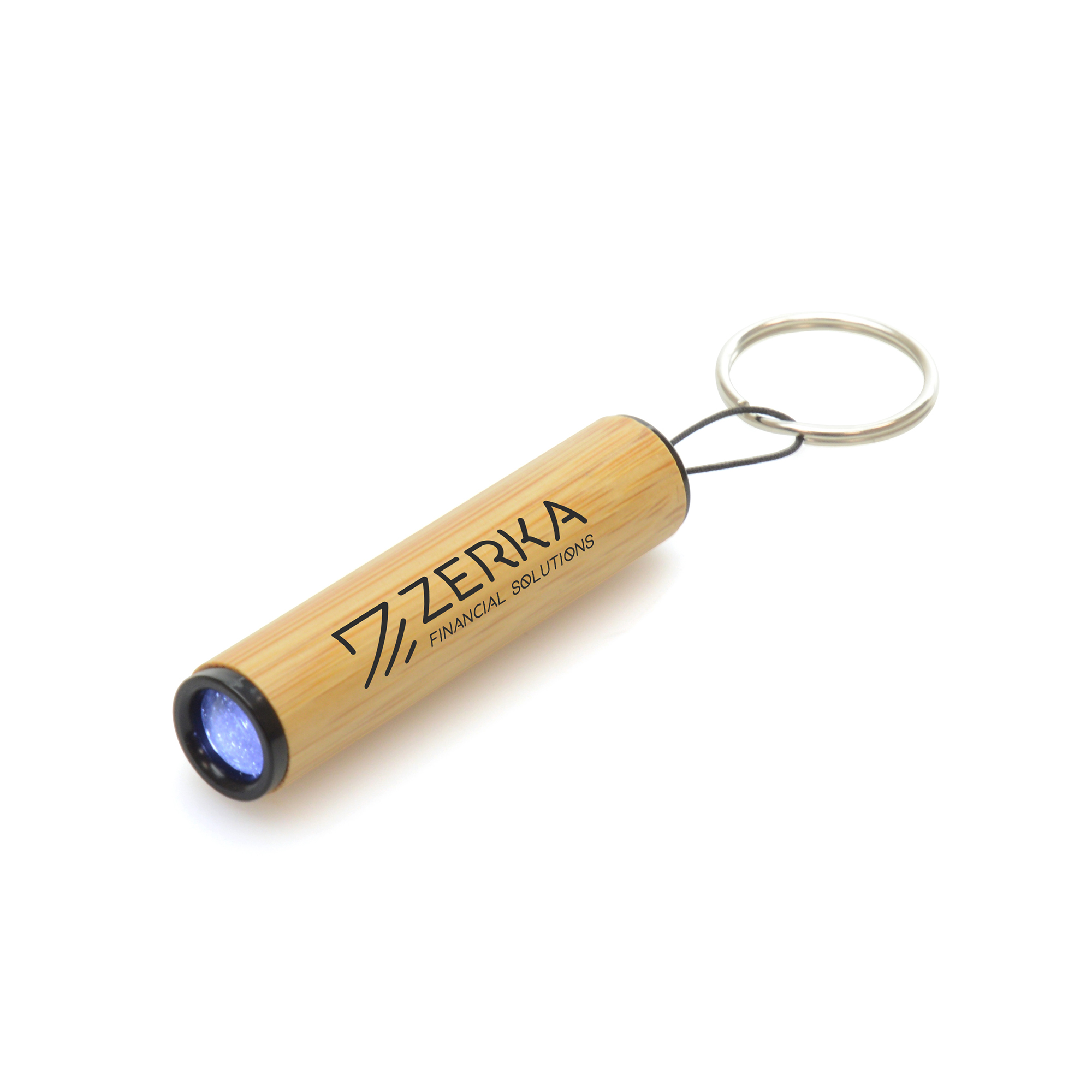 LED torch made from natural bamboo with an ABS plastic head and inner and split ring cord which is pulled to activate the light. Colour can vary due to it being a natural product.