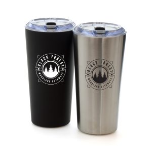 500ml double walled stainless steel tumbler with clear plastic push on lid with handy sliding sipper. Lid contains PP plastic, AS plastic and silicone. BPA and PVC free.