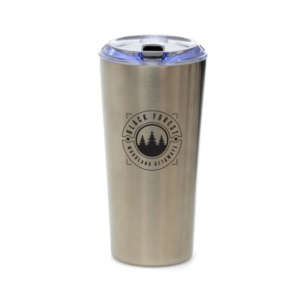 500ml double walled stainless steel tumbler with clear plastic push on lid with handy sliding sipper. Lid contains PP plastic, AS plastic and silicone. BPA and PVC free.