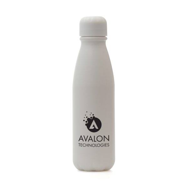 550ml single walled aluminium bottle with a powdered finish, recycled PP plastic screw on lid and silicone seal. BPA & PVC free.