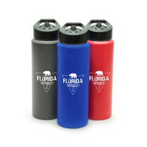 750ml single walled, stainless steel bottle which changes colour when you add cold liquids. Secured with a screw on recycled PP plastic lid with recycled PS plastic sipper, recycled LDPE plastic straw and silicone seal. BPA and PVC free.
