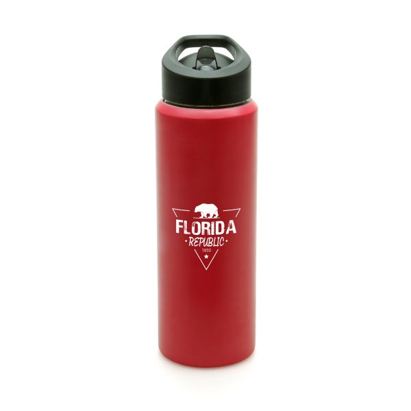 750ml single walled, stainless steel bottle which changes colour when you add cold liquids. Secured with a screw on recycled PP plastic lid with recycled PS plastic sipper, recycled LDPE plastic straw and silicone seal. BPA and PVC free.