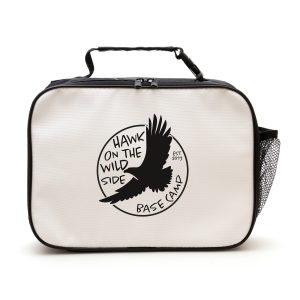 600D RPET cooler bag with buckle handle, mesh pocket and padding. White lid/front to maximise your branding in an eco-friendly way.
