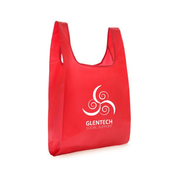 Made from 100% recycled plastic, this large RPET shopper folds away into a pouch in the inside of the bag