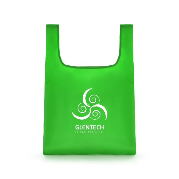 Made from 100% recycled plastic, this large RPET shopper folds away into a pouch in the inside of the bag