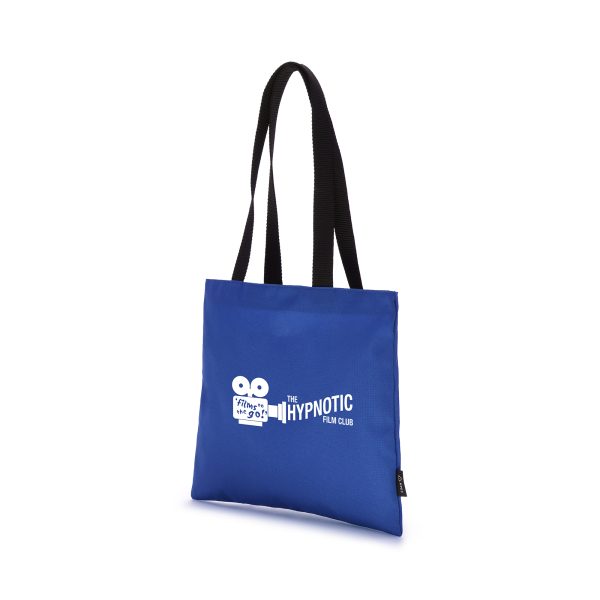 Recycled 600D RPET shopper bag with strong polyester webbed handles and a small inner side pocket with 2 compartments.