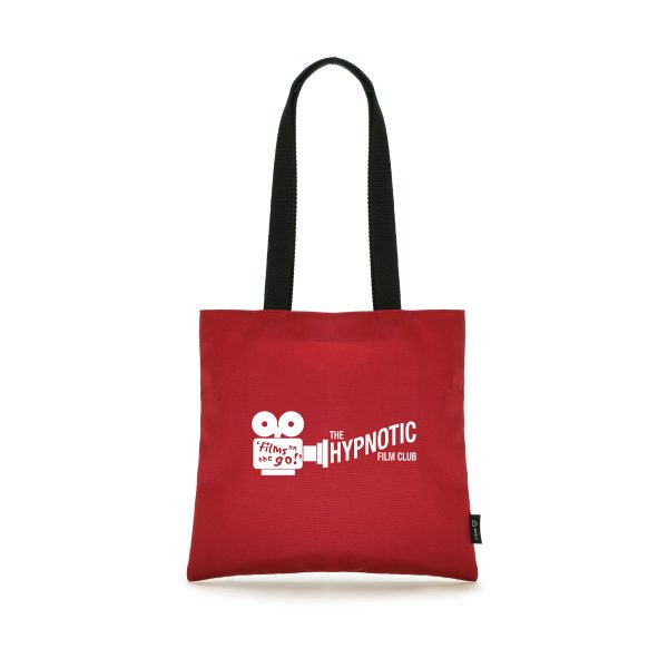 Recycled 600D RPET shopper bag with strong polyester webbed handles and a small inner side pocket with 2 compartments.