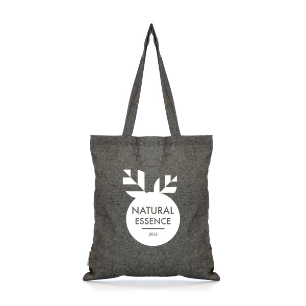 50% recycled 4oz cotton shopper with long handles. GRS compliant.