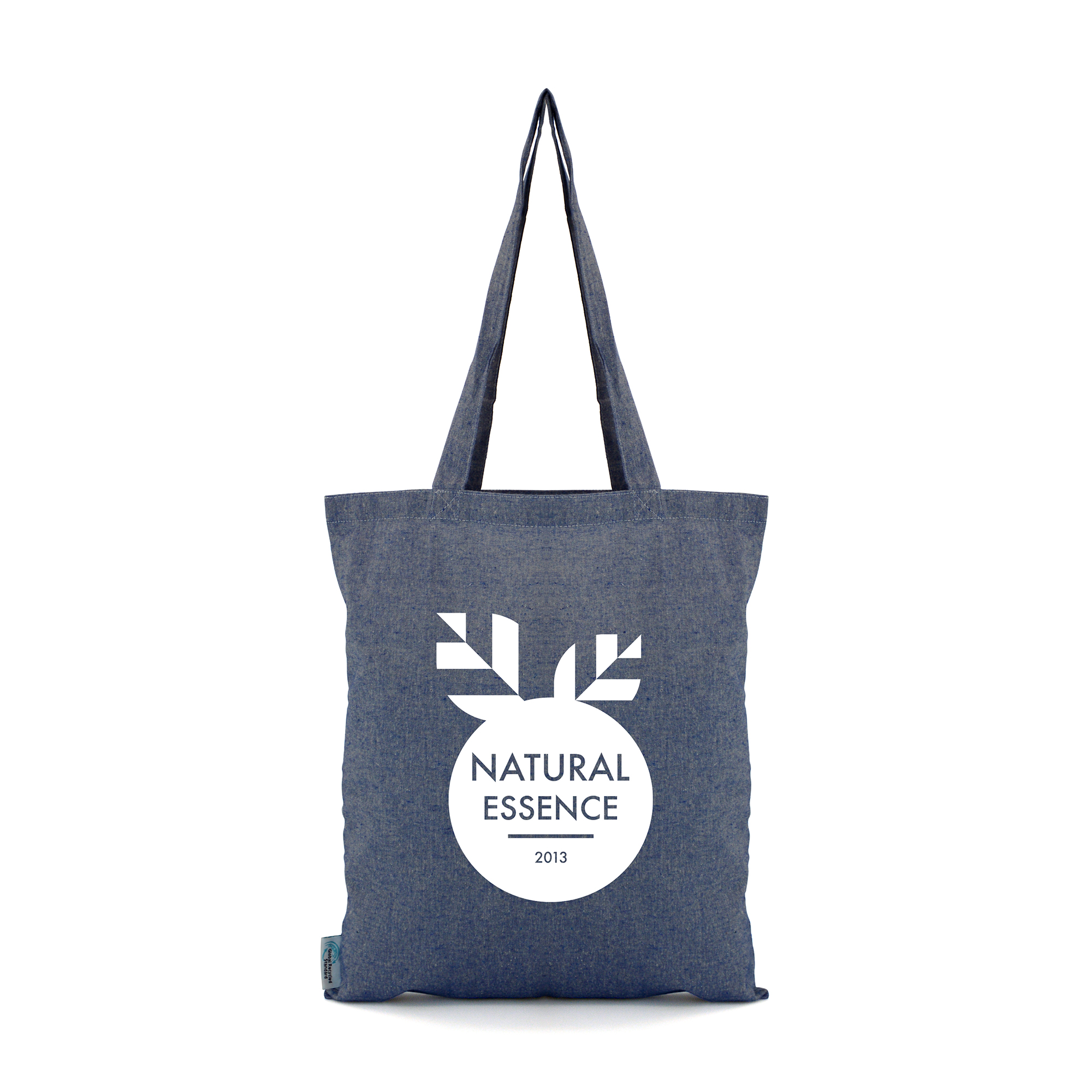 50% recycled 4oz cotton shopper with long handles. GRS compliant.