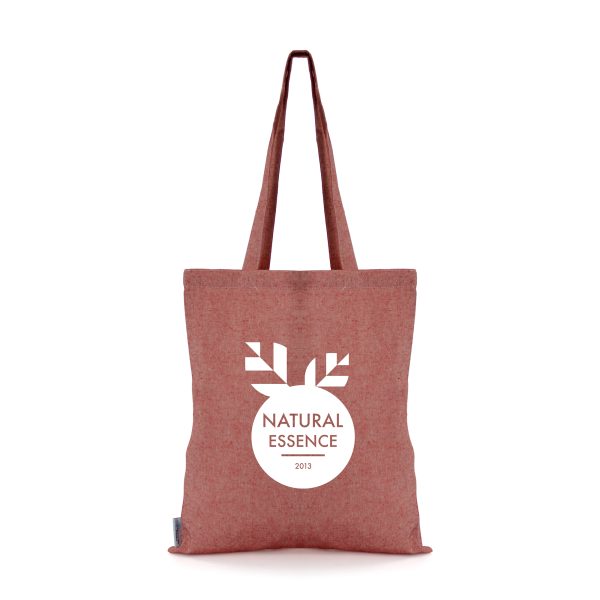 50% recycled 4oz cotton shopper with long handles. GRS compliant.