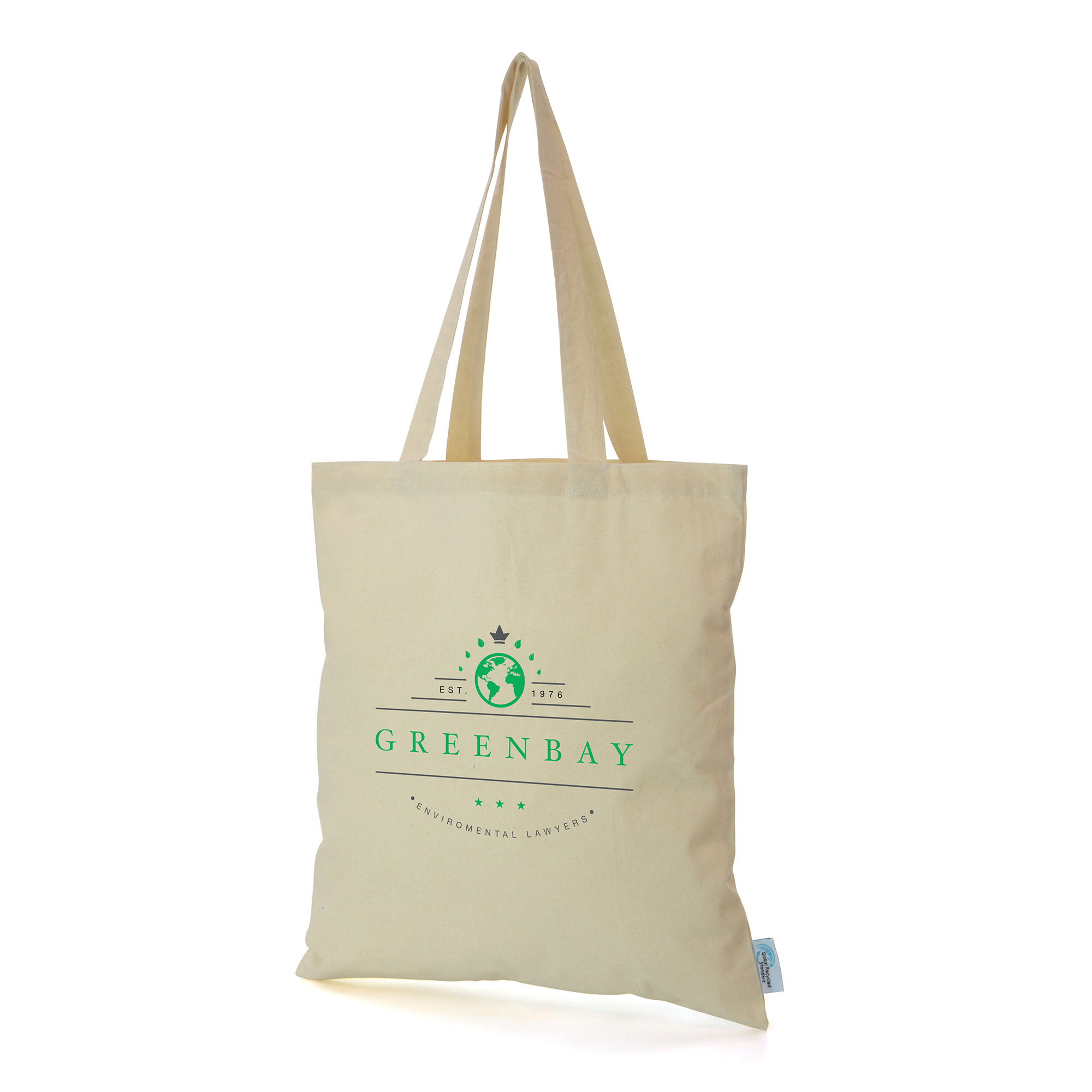 5oz 50% recycled cotton shopper with handy long handles and a super branding area. GRS certified.
