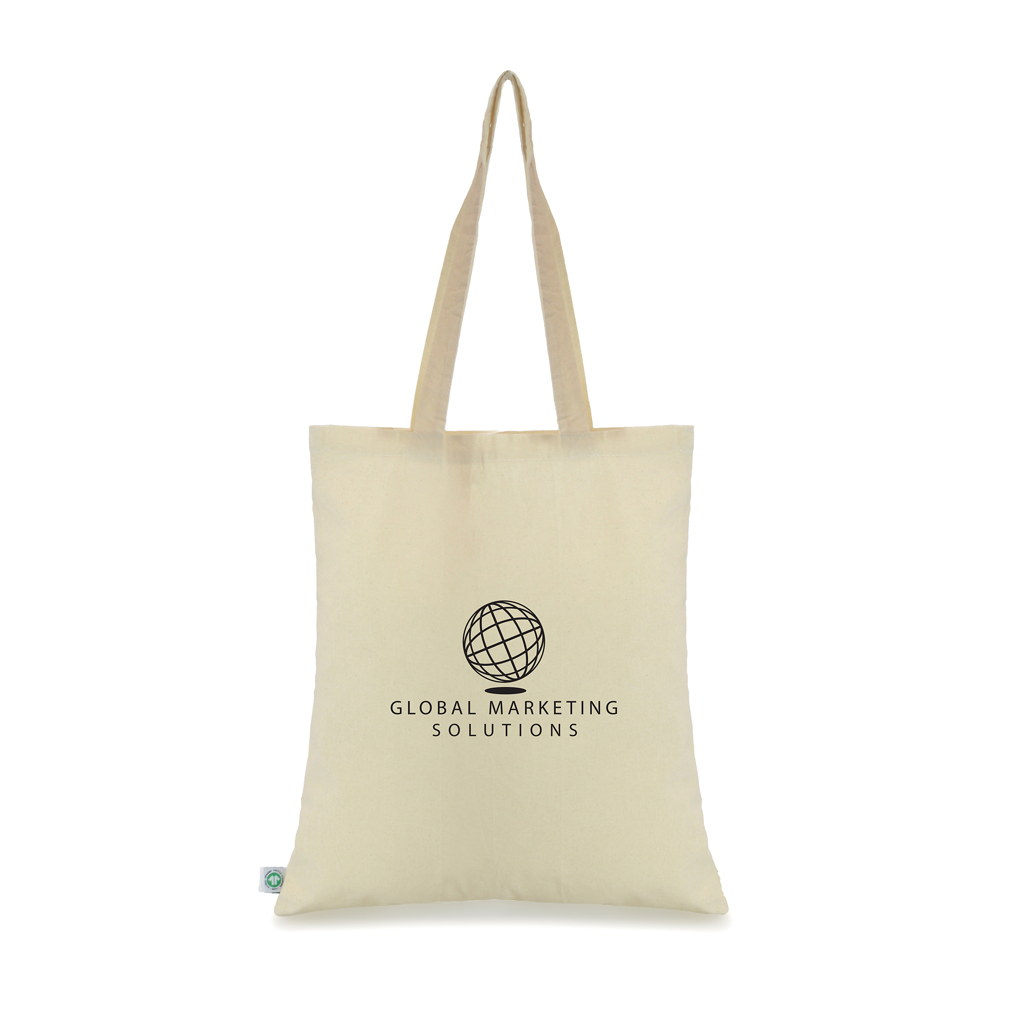 100% organic 5oz shopper with long handles and large branding area. GOTS certified.