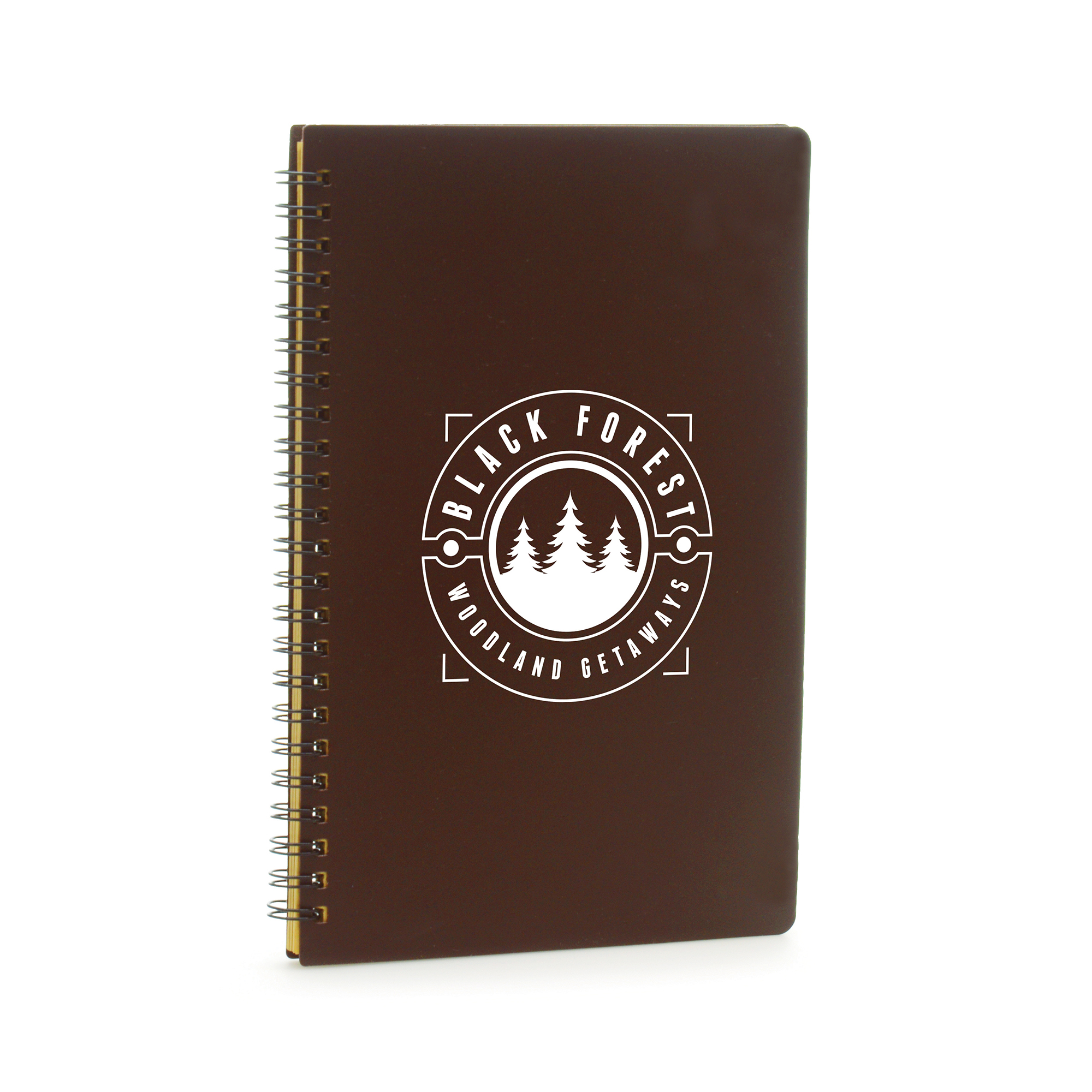 A5 spiral bound notebook with 70 lined sheets and eco-friendly cover made from 50% recycled coffee grinds and 50% PP plastic.