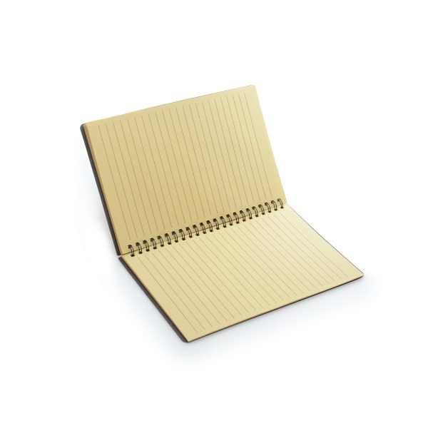 A5 spiral bound notebook with 70 lined sheets and eco-friendly cover made from 50% recycled coffee grinds and 50% PP plastic.