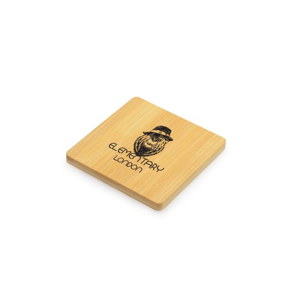 Eco-friendly bamboo 2-in-1 square coaster with a built-in iron bottle opener to keep the drinks flowing. Colour can vary due to it being a natural product.