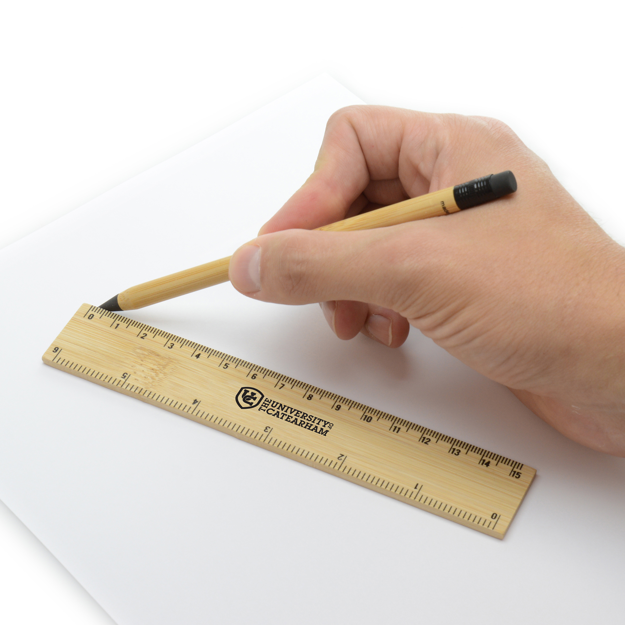 15cm (6in) bamboo ruler with centimetre and inch marking. Colour can vary due to it being a natural product.