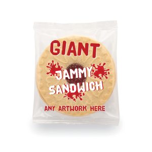 Giant Jammy Sandwich individually flow wrapped in a full colour print film.