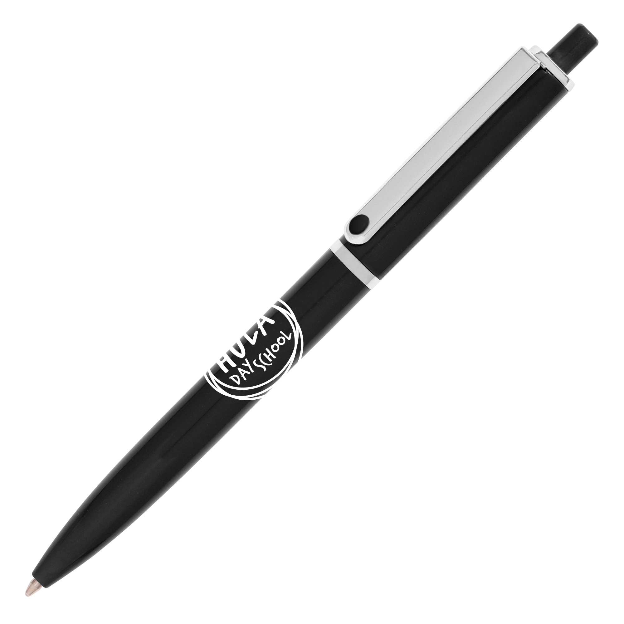A plastic push action ball pen with metal trims for a high end feel on a budget. Choose from six popular colours.