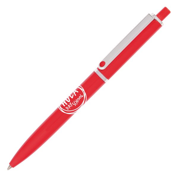 A plastic push action ball pen with metal trims for a high end feel on a budget. Choose from six popular colours.