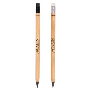 An eco-friendly bamboo pencil with eraser. The 99% graphite nib can be used time and time again without wearing down. Supplied with a pre-printed eco message, ‘made from bamboo’. Available with black or white eraser.