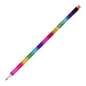 A vibrant HB pencil with a metallic rainbow inspired barrel and matching eraser. Finished with a black ferrule to complete the look.