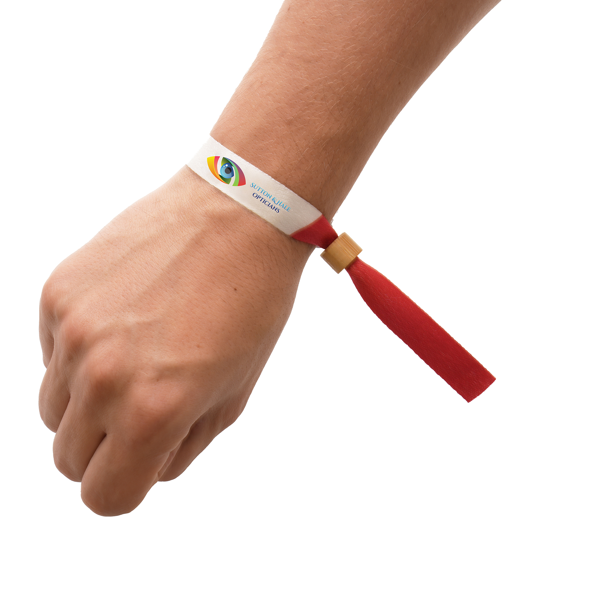 Made from eco-friendly RPET material, this is the ideal wristband to show off your branding at your next event. Adjustable bamboo bead that can be tightened to fit perfectly.