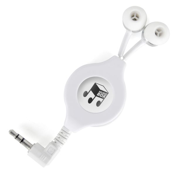 Retractable standard in ear headphones with a 1 metre cord