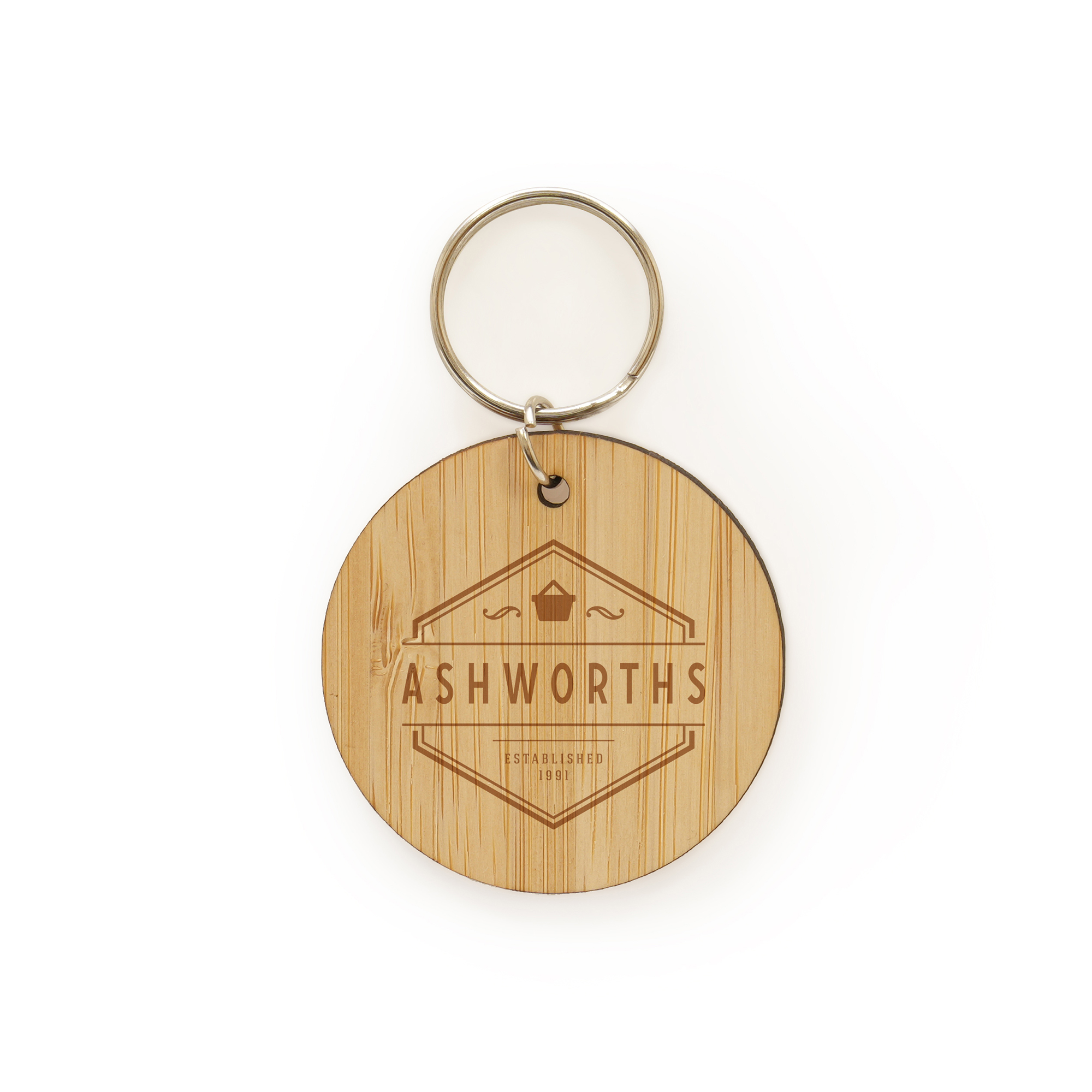 3mm bamboo circular keyring with split ring attachment