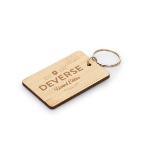 3mm bamboo rectangular keyring with split ring attachment.