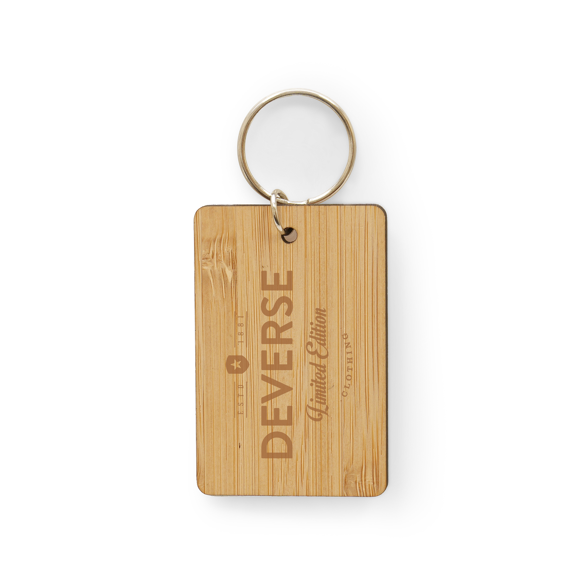 3mm bamboo rectangular keyring with split ring attachment.