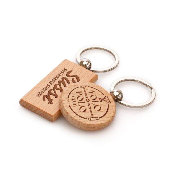 Wooden keyring with modern split ring attachment in a modern silver finish. Choose from circular or rectangular shapes.