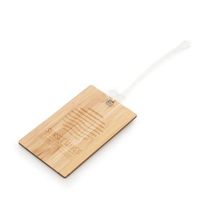 Wooden travel tag with 4 pre-printed write on fields on the back to add your details. Comes with black luggage strap for attaching to suitcases and bags.